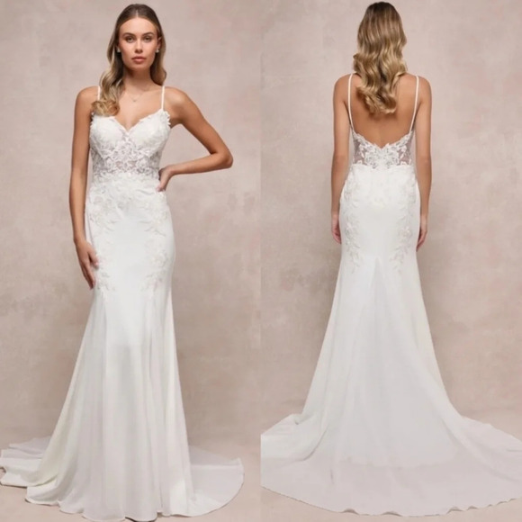 Lulus Vision of Romance White Sheer Mesh Embroidered Sequin Maxi Dress Bride - Picture 1 of 13